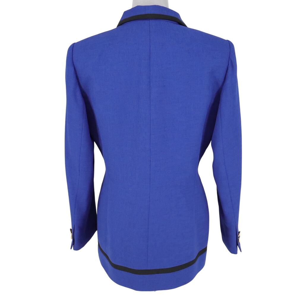 Kasper Jacket Petites 10P Blue Black Trim Lined Long Blazer Career Office - Picture 2 of 15